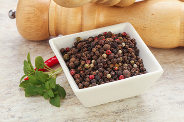 Peppercorn mix heap in the bowl