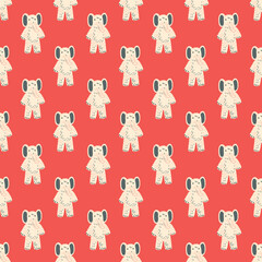 Cute elephant toy seamless pattern. Funny child playthings in doodle style.