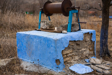 Beautiful traditional Moldovan colorful houses from the village of Rogojeni, Moldova