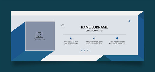 professional business email signature template with photo a photo place. Minimalist design with white grey and blue color concept
