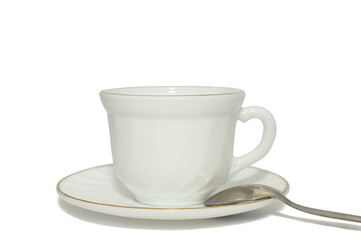 Elegant vintage teacup and saucer and spoon. For coffee and tea.