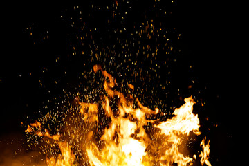 Fototapeta na wymiar Panorama Fire flames on black background. fire burst texture for banner backdrop.