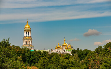 Fototapeta na wymiar Panoramic view of architectural complex of Kyiv Pechersk Lavra monastery, Kyiv, Ukraine