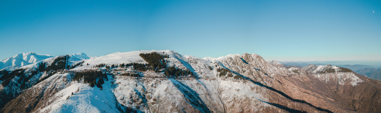 Bielmonte Oasi Zegna Panoramic Winter View, Drone shot Italy, Biella