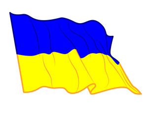 The Ukrainian flag flutters in isolate on a white background. Vector illustration.