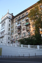 fragments of the building, facade with a balcony, the center of Kyiv 2010