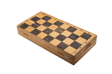 Isolated photo of an old chessboard with a crack