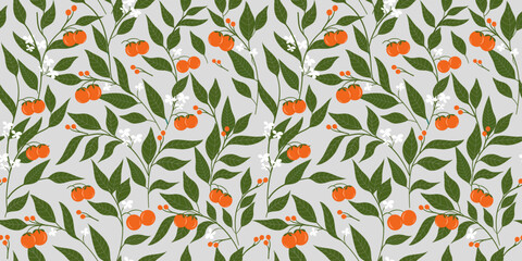 Collage contemporary orange floral and leaf seamless pattern set. Modern exotic design for paper, cover, fabric, interior decor and other users.