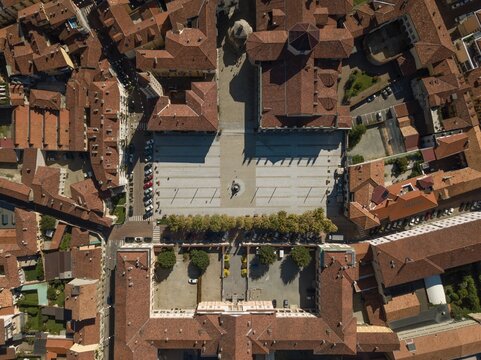 Piazza Duomo Biella Panoramic View, Drone shot Italy, Biella