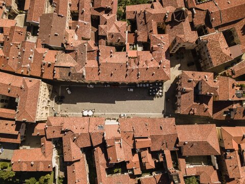 Biella Piazzo, piazza Cisterna Panoramic View, Drone shot Italy, Biella