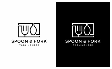 Fork and knife icon flat vector illustration. Flat thin outline restaurant cutlery for dining isolated on a white background designed for pub, cafe, and food court symbol or logo. 