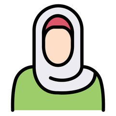 Muslimah woman filled line color icon. Can be used for digital product, presentation, print design and more.