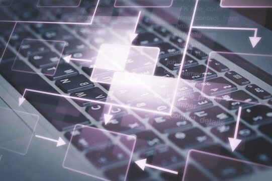 Business process and work automation with flowchart. Scheme of hierarchy management of corporate and processing management.