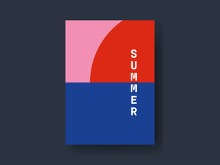 Summer card vector template. Modern abstract symbol, sunset over ocean. Minimal illustration.
