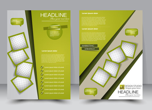 Flyer design template. Annual report cover.  Brochure background. For magazine front page, business, education, presentation. Vector illustration a4 size. Green color. - Powered by Adobe