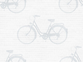 White brick wall with bicycles motif. Seamless background. 
