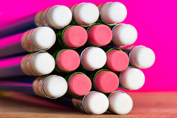 Group of pencil erasers