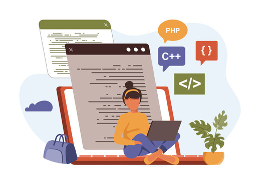 Programmer working in flat design. People programming software, coding, testing, collection of scenes. Vector illustration for blogging, website, mobile app, promotional materials.