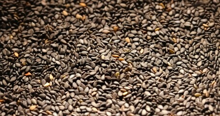 Closeup photo of natural dried black seeds rotating