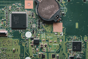 Electronic circuit board close up.