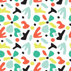 Seamless pattern with abstract flowers and leaves. Contemporary wallpaper.