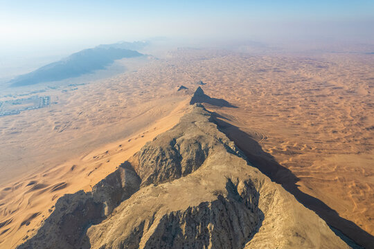 Aerial View Of Fossil Rock In The Desert, Dubai, United Arab Emirates.