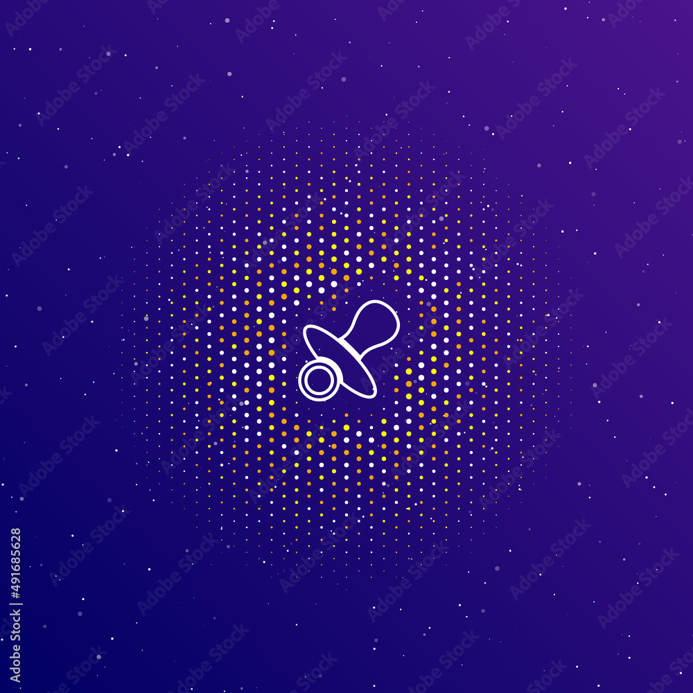 Poster a large white contour nipple symbol in the center, surrounded by small dots. dots of different color