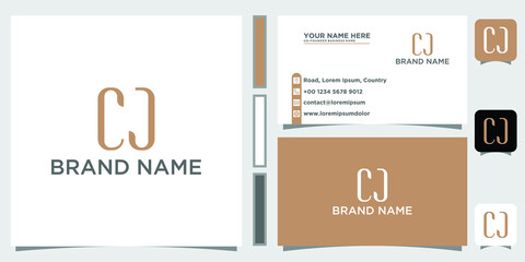 Letter CJ minimalist logo vector with brown color design template and business card design 