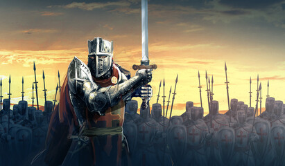 general leading crusaders knights into war	