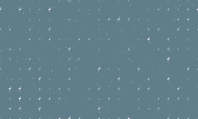 Seamless background pattern of evenly spaced white flamingos symbols of different sizes and opacity. Vector illustration on blue gray background with stars