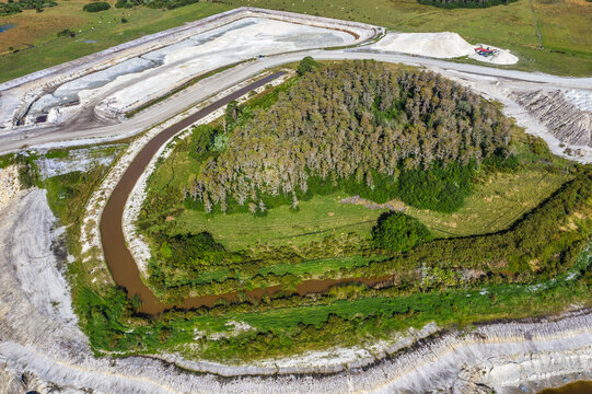 Aerial view of trees near the quarry at Blue Goose mine, Fellsmere, Florida, United States.