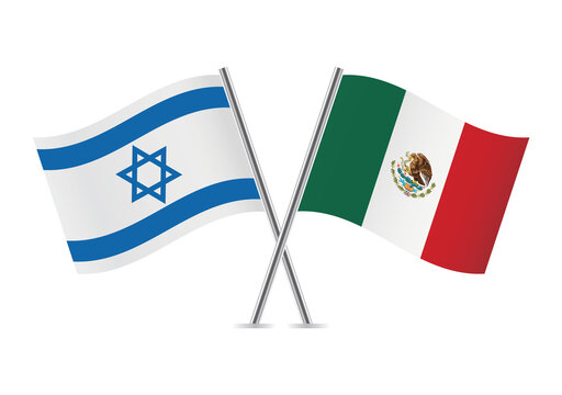 Israel and Mexico crossed flags. Israeli and Mexican flags isolated on white background. Vector icon set. Vector illustration.