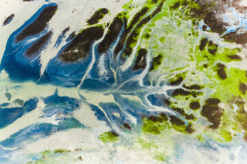 Abstract aerial view from top of Aveiro lagoon with canals, Aveiro, Portugal.