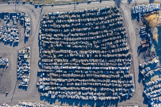 Aerial view of a marble deposit near the marble quarry in Soignies, Belgium.