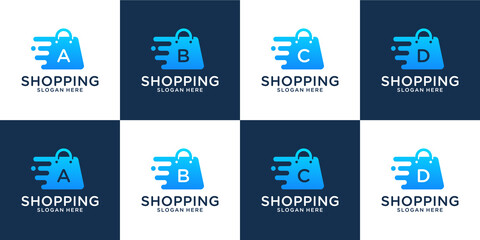 Letter a b c d shopping store logo design template 
