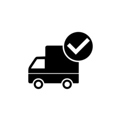 Delivery truck with check mark icon isolated on white background