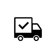 Delivery truck with check mark icon isolated on white background