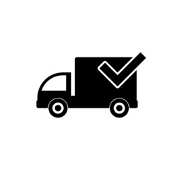 Delivery truck with check mark icon isolated on white background