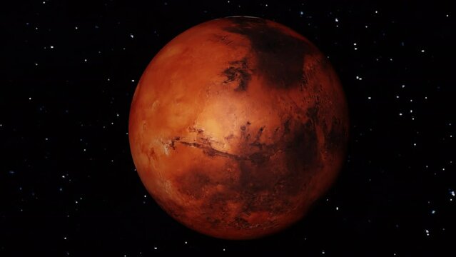 planet mars rotating in space. looping space animation. planet mars realistic
