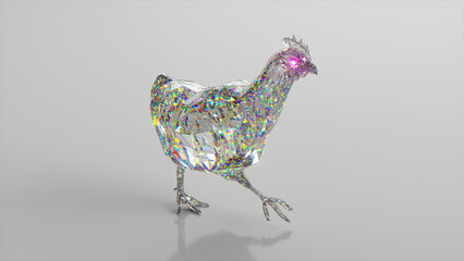 Diamond Hen. The concept of nature and animals. Low poly. White color. 3d illustration