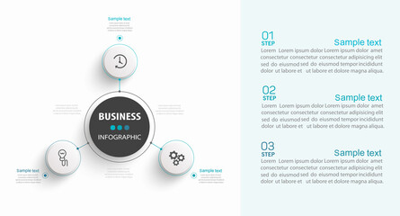 Business infographic design template with 3 options, steps or processes. Can be used for workflow layout, diagram, annual report, web design
