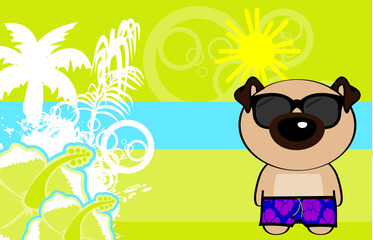 Obraz na płótnie Canvas cute kawaii summer pug dog character cartoon background illustration in vector format