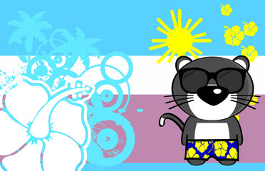 cute kawaii summer cat character cartoon background illustration in vector format