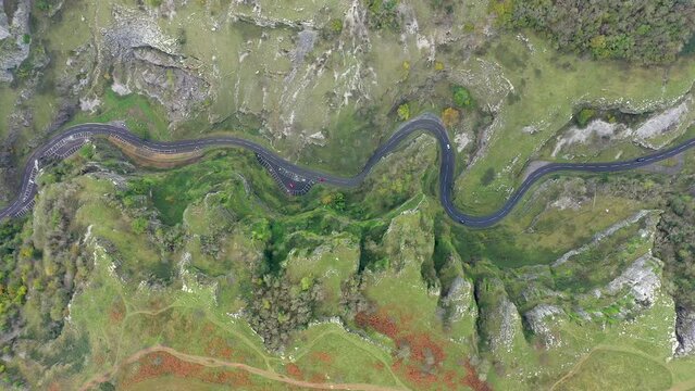 Aerial of the cliffs of Cheddar Gorge, Somerset, England