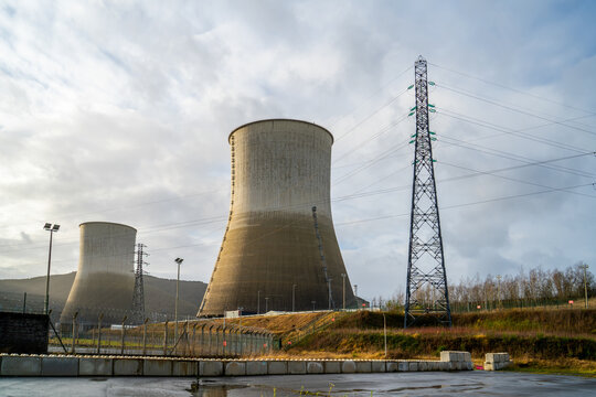 Landscape with cooling towers of a nuclear power plant
