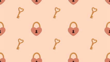 Lock and key seamless pattern. Romantic. Heart