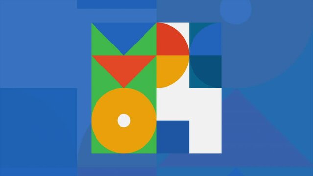 Square with moving geometric shapes. Motion. Stylish animation with geometric patterns in square. Retro collage with moving shapes in square