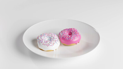 3d rendered cartoon donuts white background