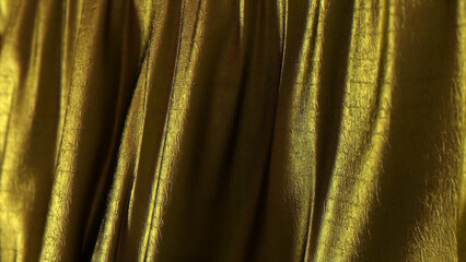 Folds of golden fabric. Texture. Close-up. 3d illustration