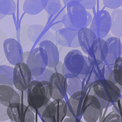 Watercolor background of leaves color transition frompurple, purple, cornflower blue, violet to gray